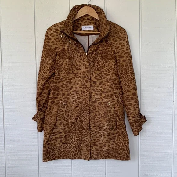 Leopard Print Raincoat with Packable Hood and Gold Zipper / Snap Accents - Picture 1 of 5